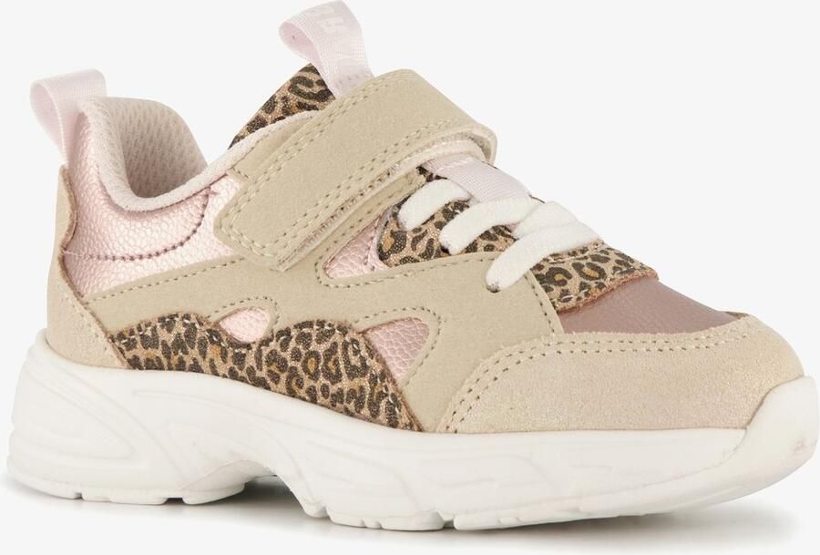 Braqeez leren meisjes sneakers beige panterprint