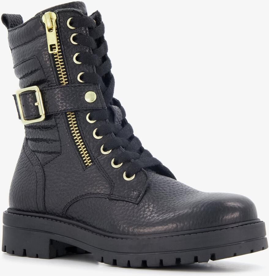 Braqeez leren meisjes veterboots zwart Uitneembare zool