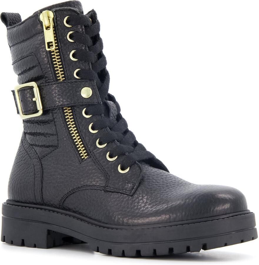 Braqeez leren meisjes veterboots zwart Uitneembare zool
