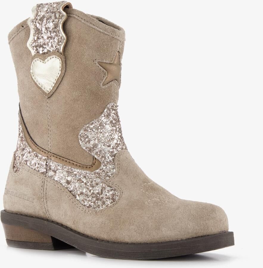 Braqeez suède meisjes cowboylaarzen met glitter taupe Beige Echt leer