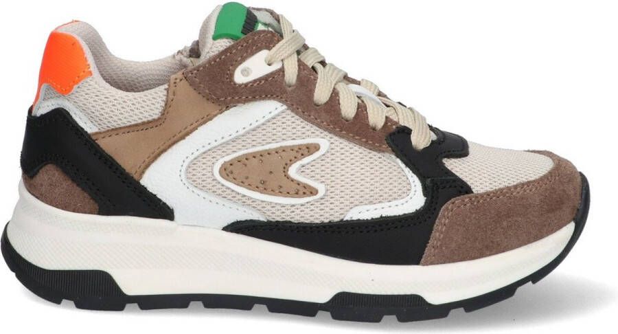 Braqeez 424266-411 Jongens Lage Sneakers Bruin Grijs Zwart Nubuck Veters