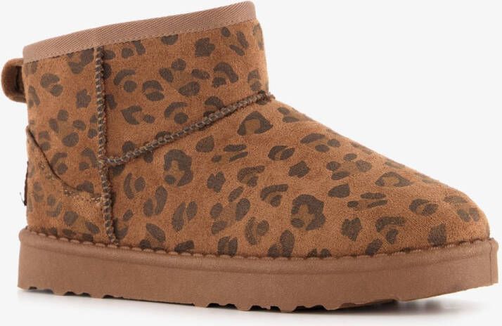 Braqeez gevoerde meisjes boots met panterprint bruin