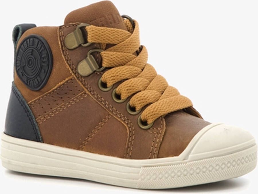 Braqeez hoge leren jongens sneakers cognac