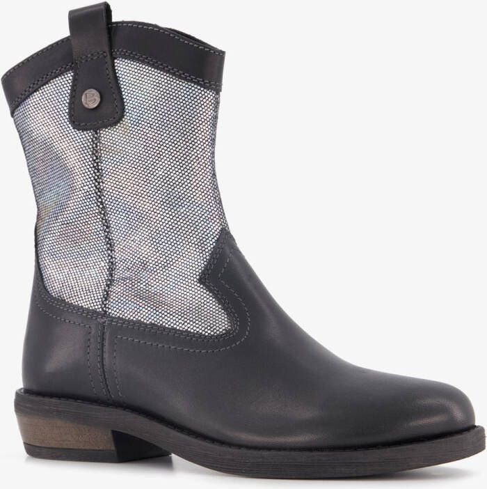 Braqeez leren meisjes cowboy western boots zwart zilver Uitneembare zool