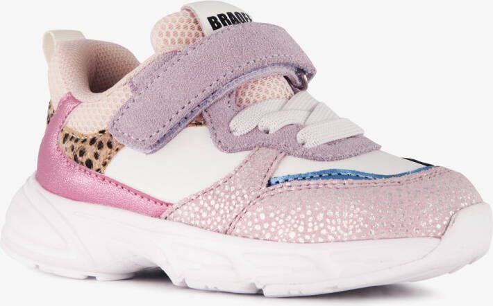Braqeez leren meisjes sneakers metallic pastel Roze Uitneembare zool