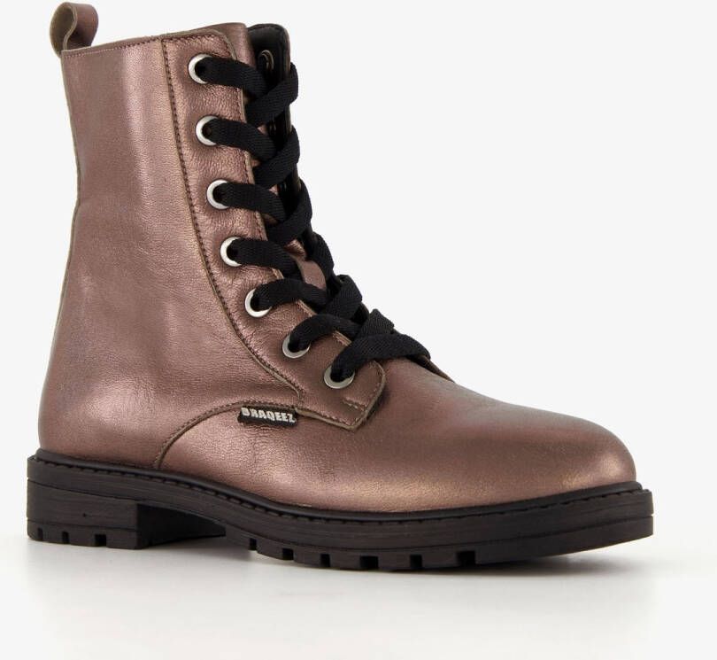 Braqeez leren meisjes veterboots roségoud Uitneembare zool