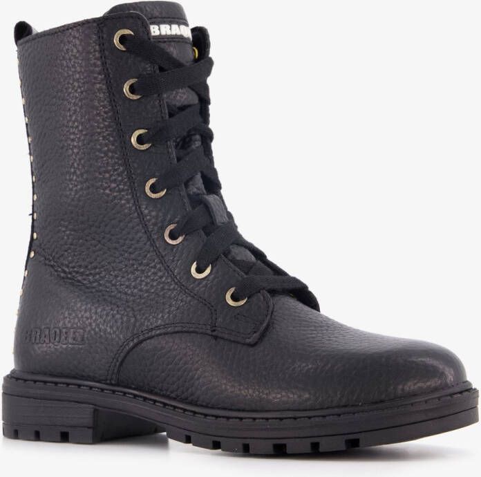 Braqeez leren meisjes veterboots zwart Uitneembare zool