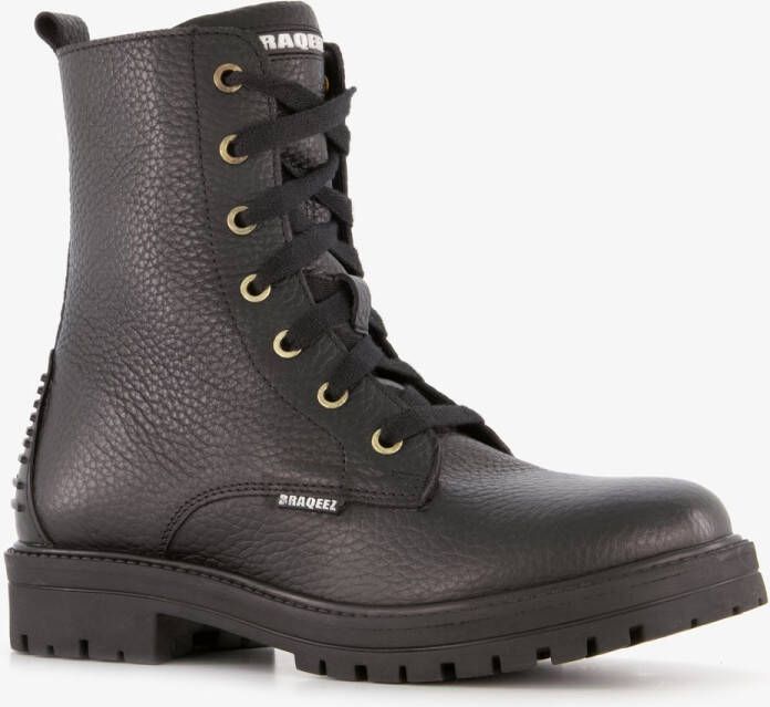 Braqeez leren meisjes veterboots zwart Uitneembare zool