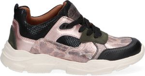 Braqeez Renee Run Meisjes Lage Sneakers Zwart Roze Leer Veters