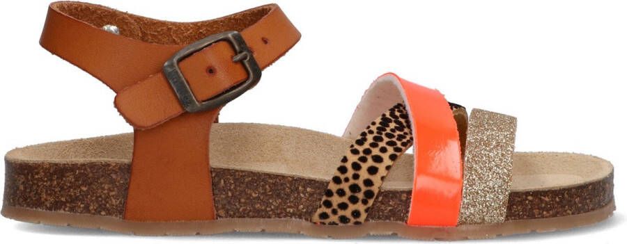 Braqeez Saar Spain Meisjes Sandalen Bruin Print Oranje Imitatieleer Gesp