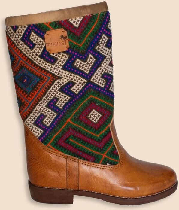 Bravas Boutique Kelim Boots Cognacbruin Leer Marokkaanse Kelim Antonella