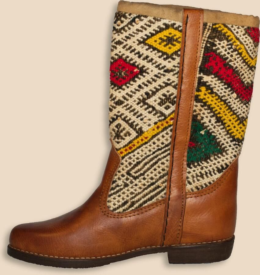 Bravas Boutique Kelim Boots ESMA Hoog Laarzen 100% Echt Leder Handgemaakt Cognacbruin Met Gekleurde Kelim - Foto 2
