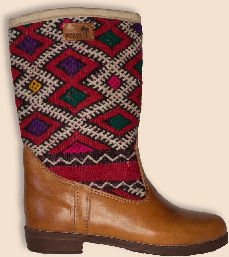 Bravas Boutique Kelim Boots Cognacbruin Leer Marokkaanse Kelim Ivette