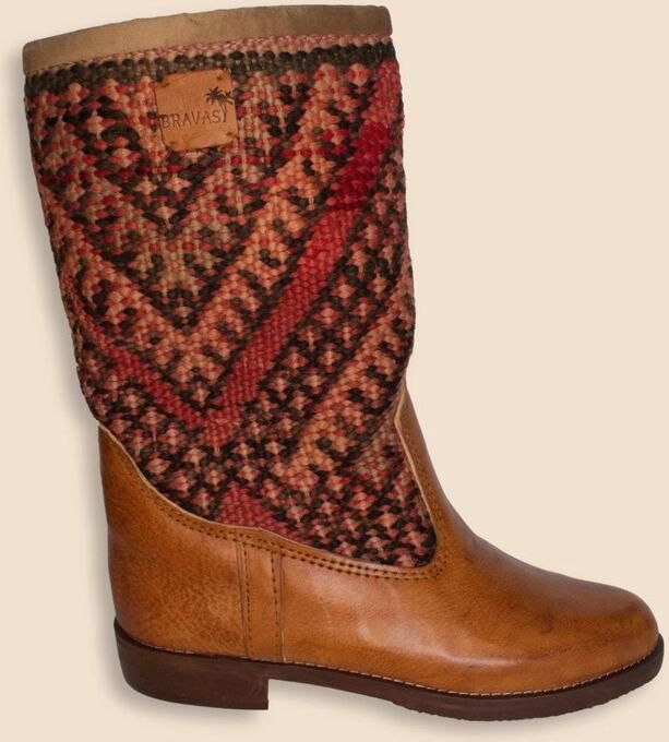 Bravas Boutique Kelim Boots Cognacbruin Leer Marokkaanse Kelim Lavinia