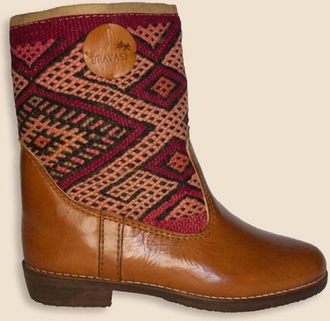 Bravas Boutique Kelim Boots Cognacbruin Leer Marokkaanse Kelim Leya