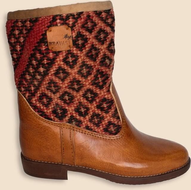 Bravas Boutique Kelim Boots Cognacbruin Leer Marokkaanse Kelim Livia