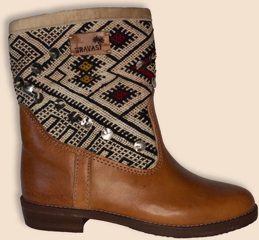 Bravas Boutique Kelim Boots Cognacbruin Leer Marokkaanse Kelim Nekana