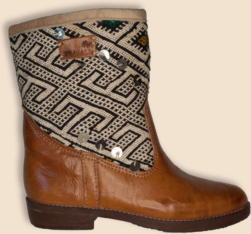Bravas Boutique Kelim Boots Cognacbruin Leer Marokkaanse Kelim Paquita