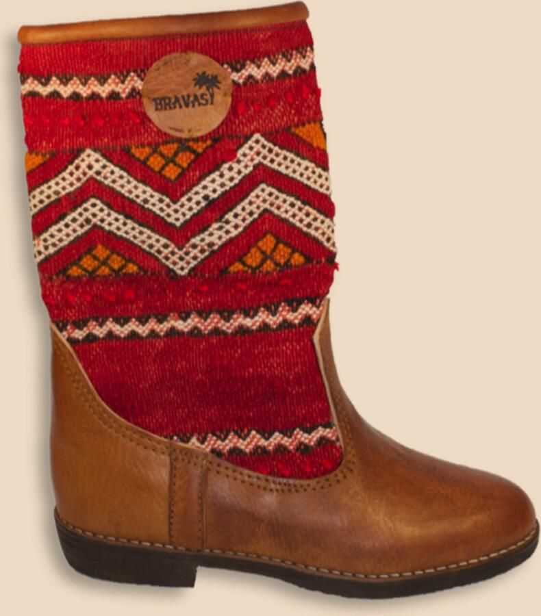 Bravas Boutique Kelim Boots PEPA Hoog Laarzen 100% Echt Leder Handgemaakt Cognacbruin Met Gekleurde Kelim - Foto 2