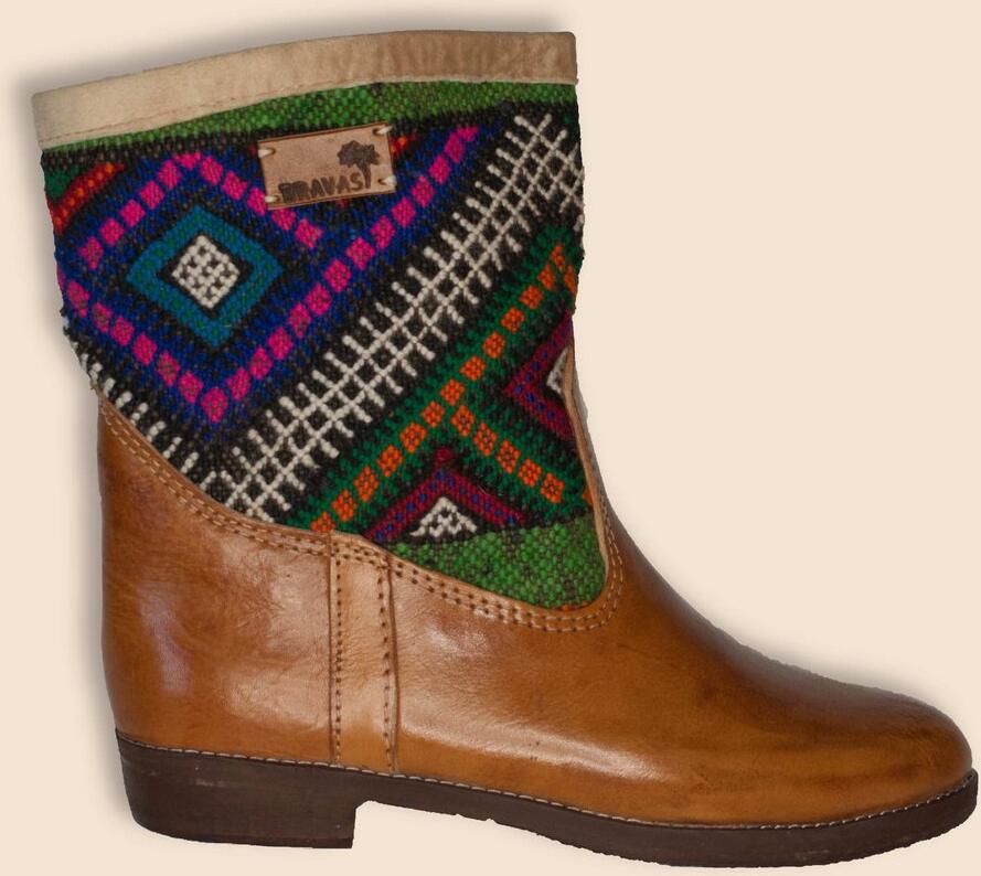 Bravas Boutique Kelim Boots Cognacbruin Leer Marokkaanse Kelim Vitoria