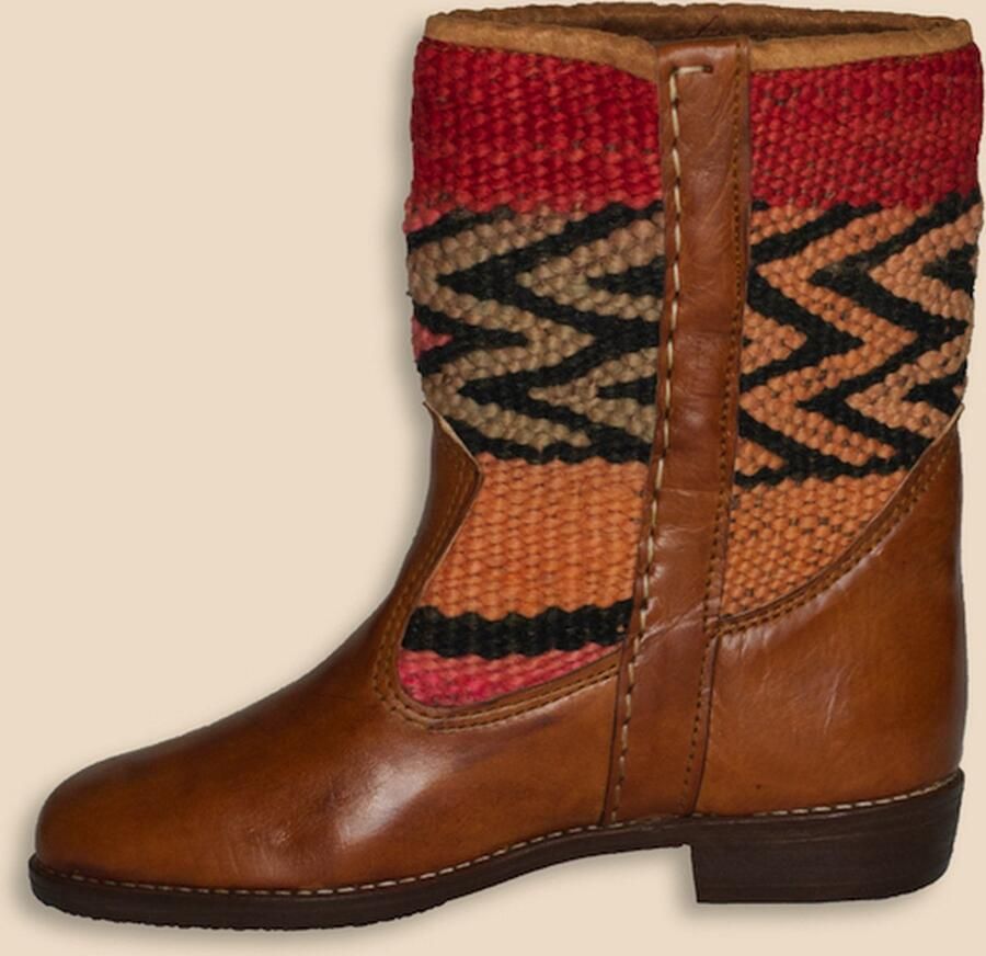 Bravas Boutique Kelim Boots ADANA Laag Laarzen 100% Echt Leder Handgemaakt Cognacbruin Met Gekleurde Kelim - Foto 2