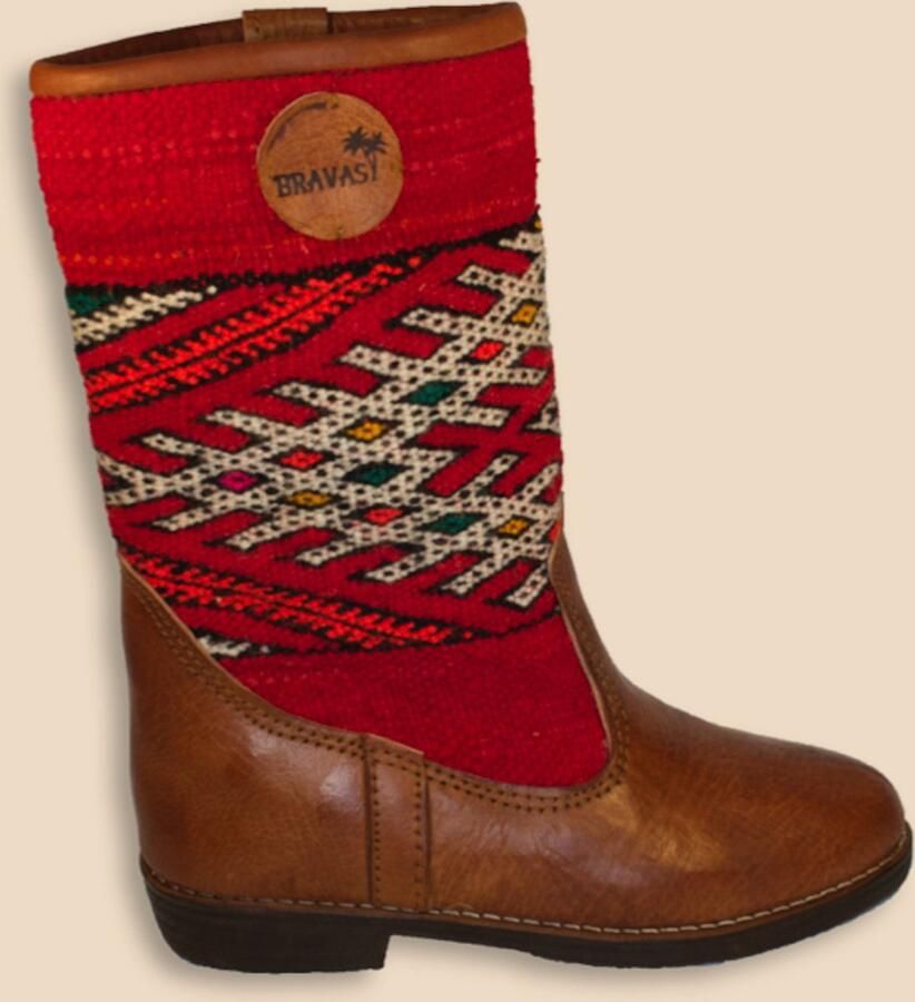 Bravas Boutique Kelim Boots DUENA Hoog Laarzen 100% Echt Leder Handgemaakt Cognacbruin Met Gekleurde Kelim - Foto 2