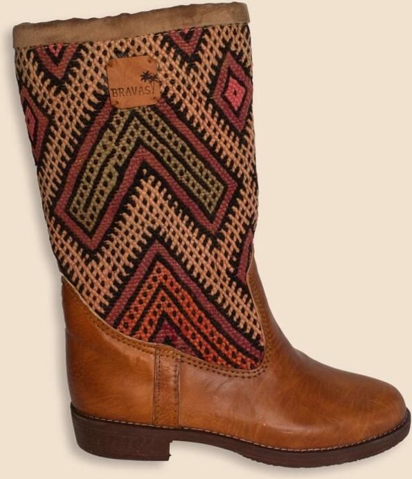 Bravas Boutique Kelim Boots Cognacbruin Leer Vintage Kelim Elia