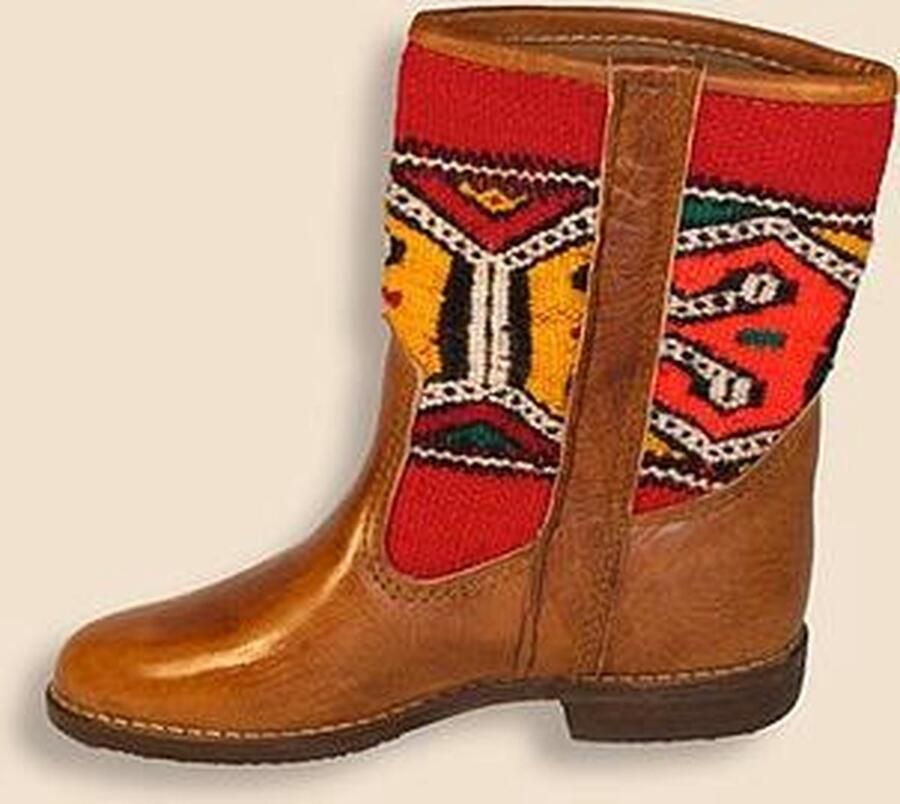 Bravas Boutique Kelim boots FELISA Laag Laarzen 100% Echt Leder Handgemaakt Cognacbruin Met Gekleurde Kelim - Foto 2