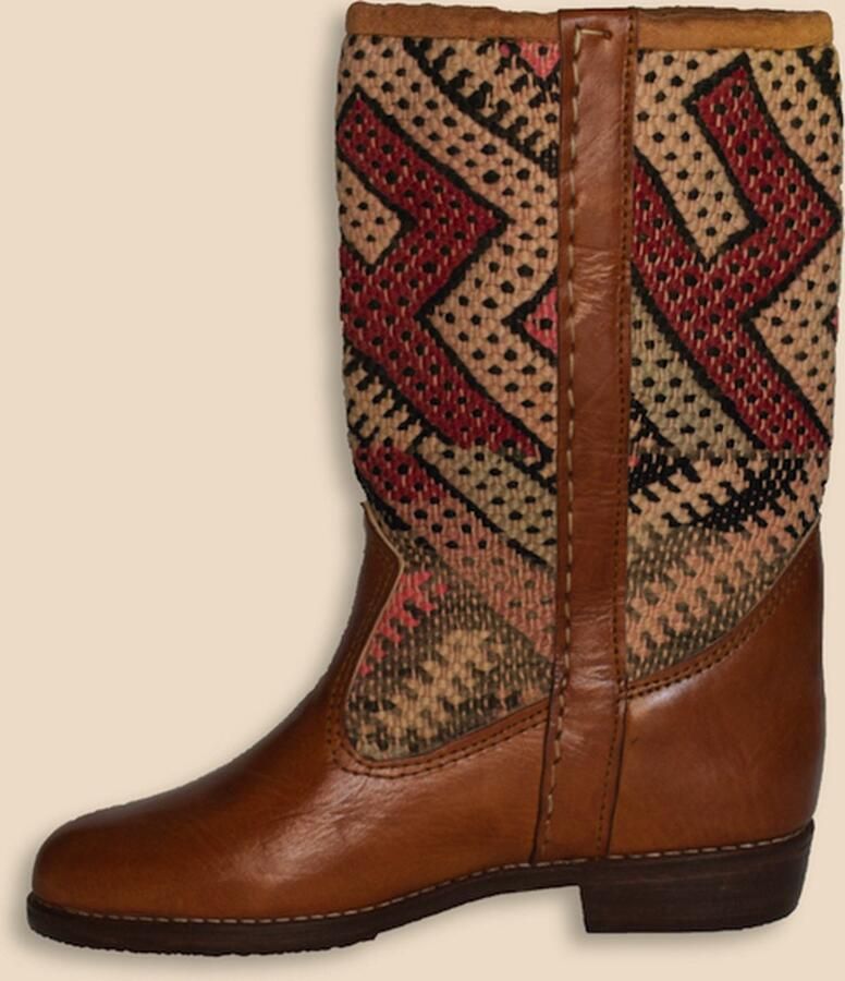 Bravas Boutique Kelim Boots GEZANE Hoog Laarzen 100% Echt Leder Handgemaakt Cognacbruin Met Gekleurde Kelim - Foto 2