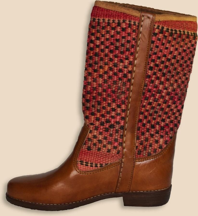 Bravas Boutique Kelim Boots KATIA Hoog Laarzen 100% Echt Leder Handgemaakt Cognacbruin Met Gekleurde Kelim - Foto 2