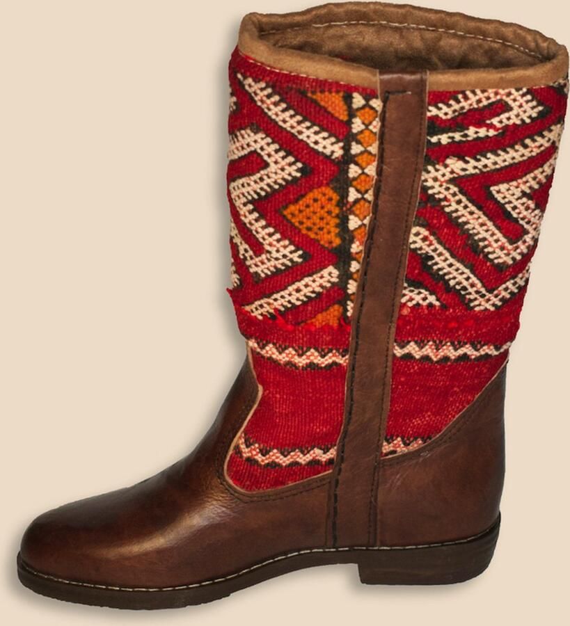 Bravas Boutique Kelim Boots LORITA Hoog Laarzen 100% Echt Leder Handgemaakt Kastanjebruin Met Gekleurde Kelim - Foto 2