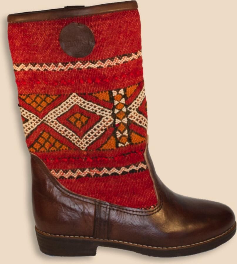 Bravas Boutique Kelim Boots PEPA Laag Laarzen 100% Echt Leder Handgemaakt Kastanjebruin Met Gekleurde Kelim - Foto 3