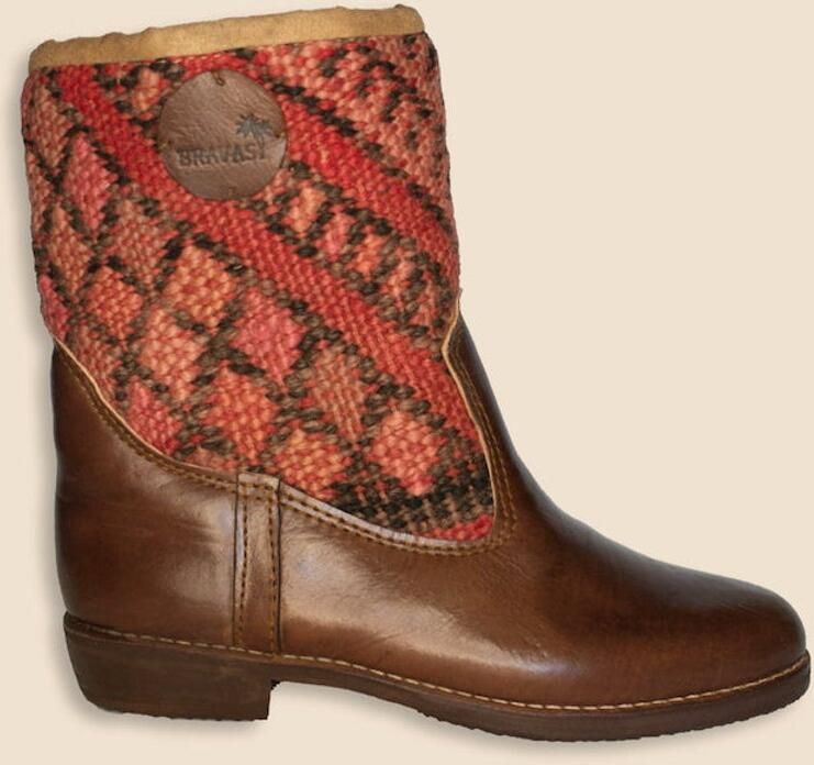 Bravas Boutique Kelim Boots Kastanjebruin Leer Marokkaanse Kelim Ramona
