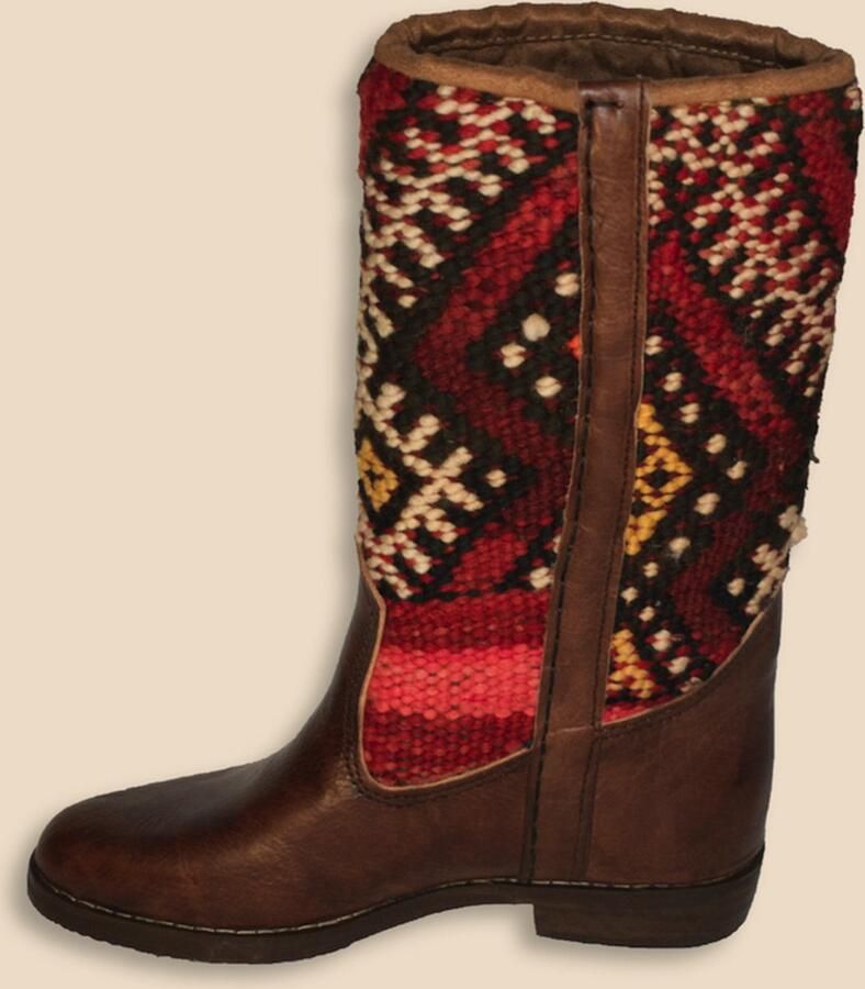 Bravas Boutique Kelim Boots SANDIA Hoog Laarzen 100% Echt Leder Handgemaakt Kastanjebruin Met Gekleurde Kelim - Foto 2