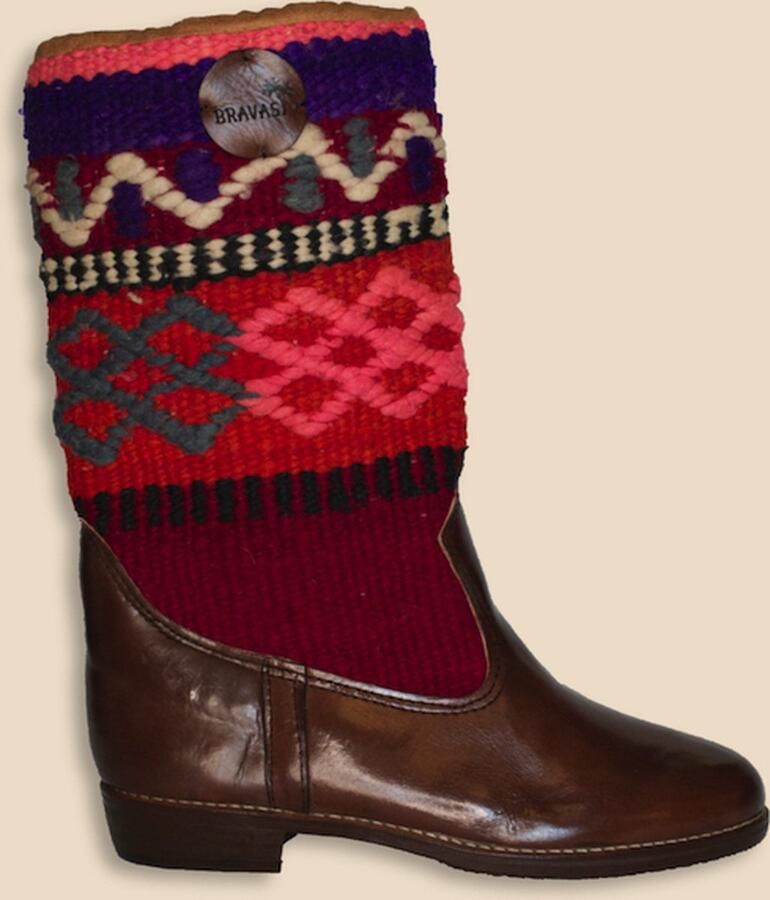 Bravas Boutique Kelim boots ANETA Laarzen 100% Echt Leder Handgemaakt Kastanjebruin met gekleurde kelim - Foto 2