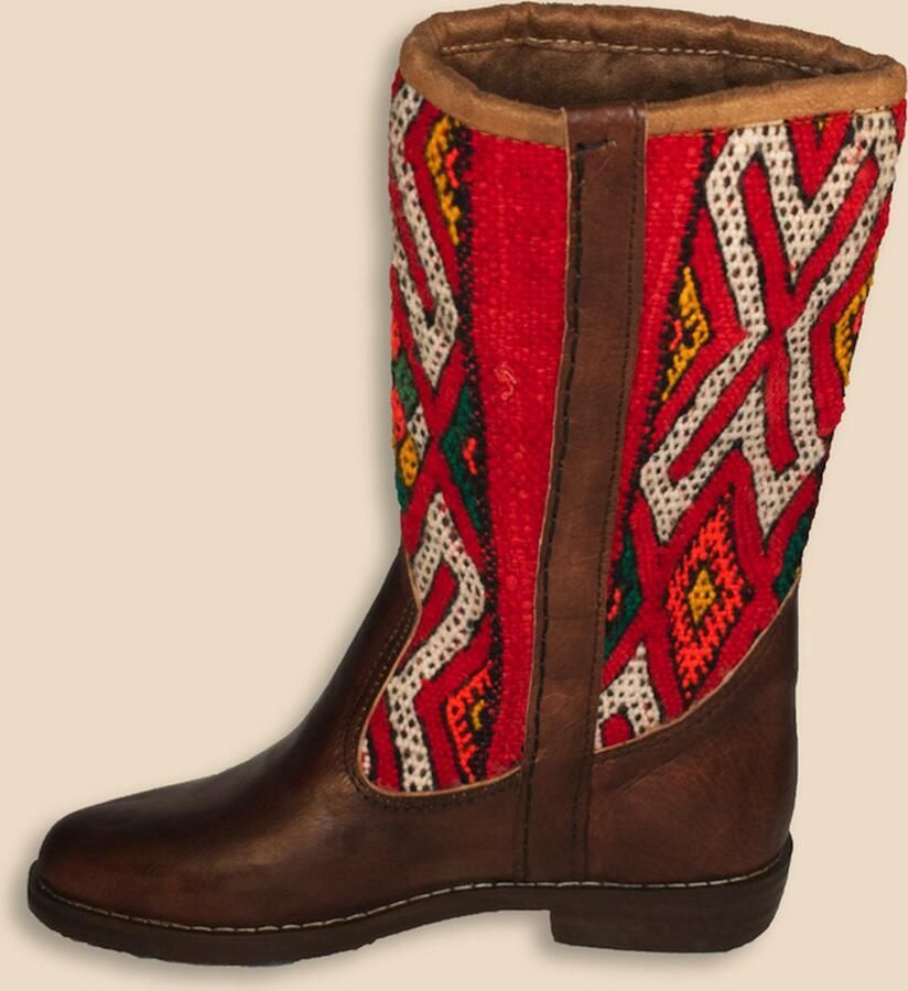 Bravas Boutique Kelim Boots REYNI Hoog Laarzen 100% Echt Leder Handgemaakt Kastanjebruin Met Gekleurde Kelim - Foto 2