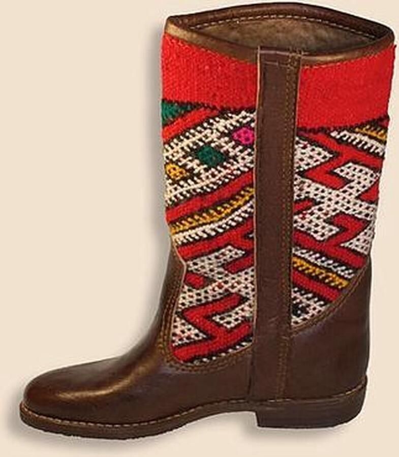 Bravas Boutique Kelim boots ROCIO Hoog Laarzen 100% Echt Leder Handgemaakt Kastanjebruin Met Gekleurde Kelim - Foto 2