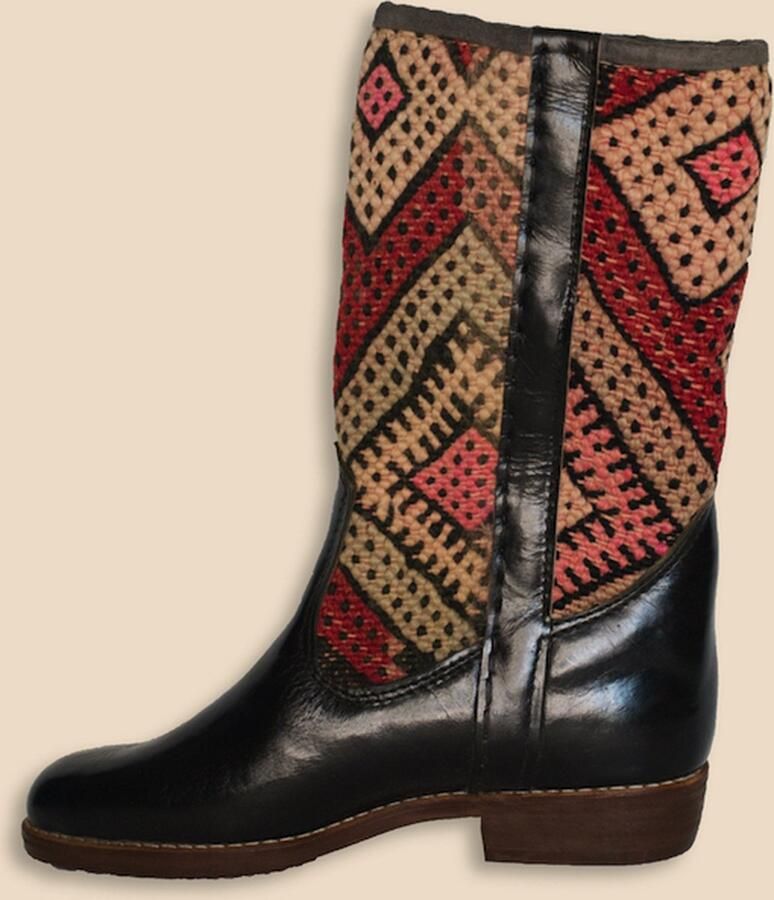 Bravas Boutique Kelim Boots JOVITA Hoog Laarzen 100% Echt Leder Handgemaakt Zwart Met Gekleurde Kelim - Foto 2