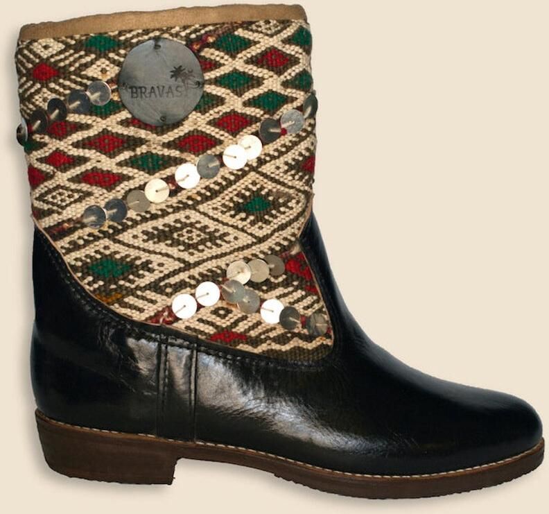 Bravas Boutique Kelim Boots Zwart Leer Marokkaanse Kelim Madina