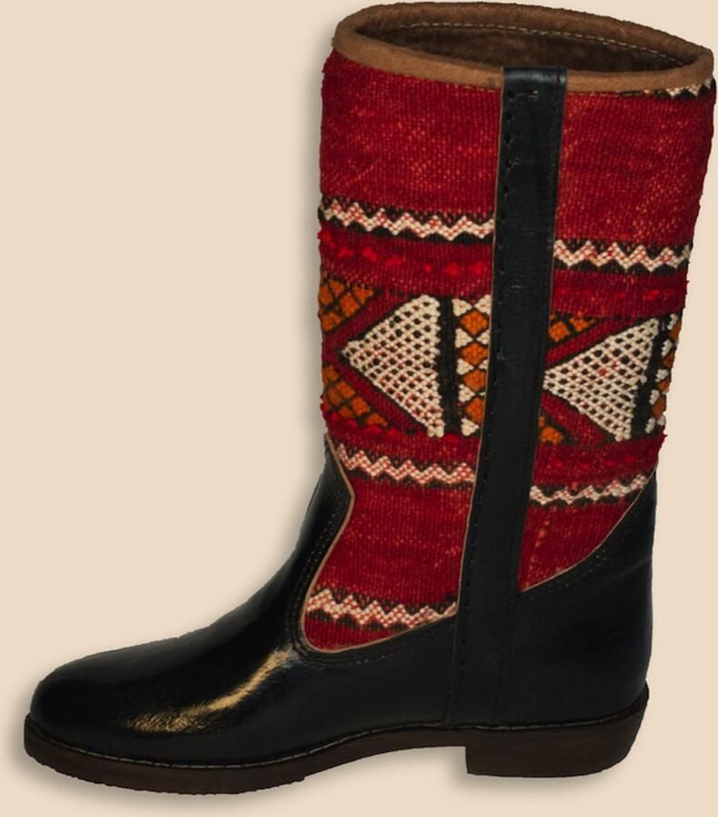 Bravas Boutique Kelim Boots PEPA Hoog Laarzen 100% Echt Leder Handgemaakt Zwart Met Gekleurde Kelim - Foto 2