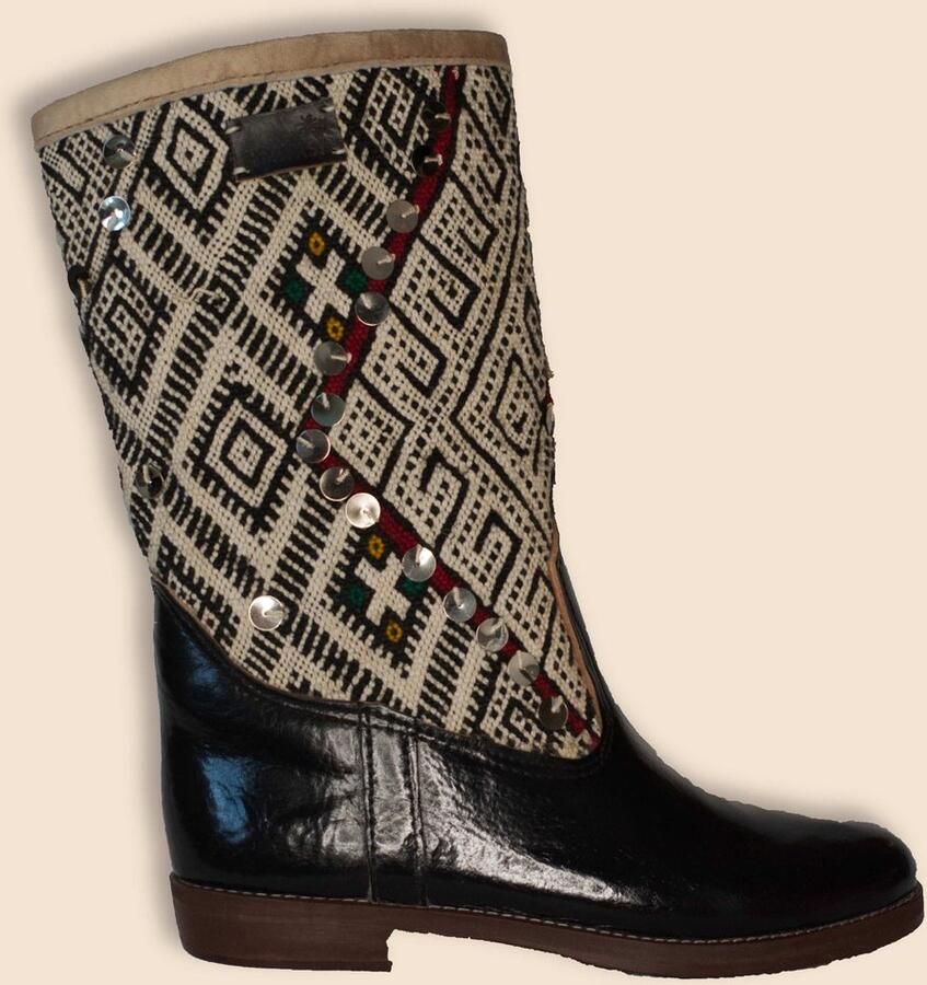 Bravas Boutique Kelim Boots Zwart Leer Marokkaanse Kelim Yara