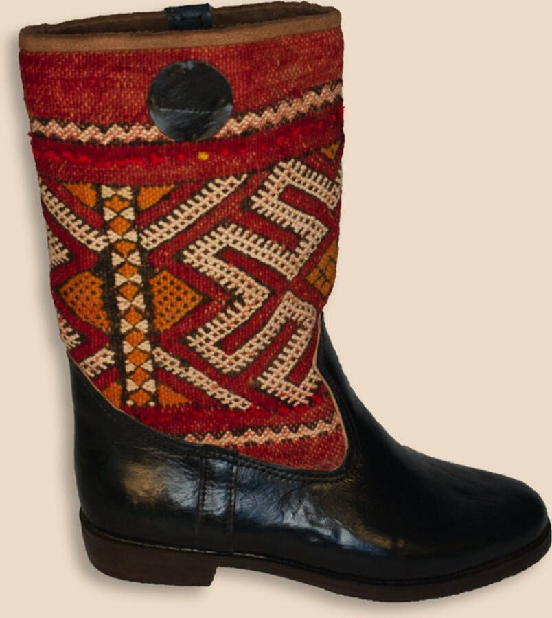 Bravas Boutique Kelim Boots LORITA Hoog Laarzen 100% Echt Leder Handgemaakt Zwart Met Gekleurde Kelim