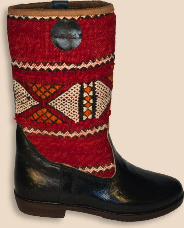 Bravas Boutique Kelim Boots PEPA Hoog Laarzen 100% Echt Leder Handgemaakt Zwart Met Gekleurde Kelim