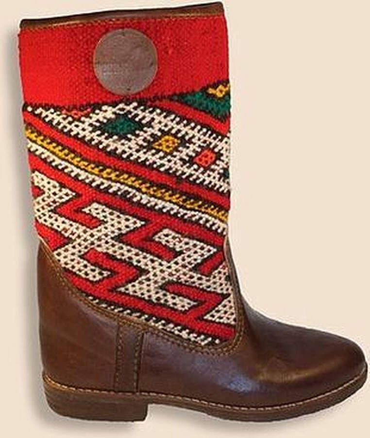 Bravas Boutique Kelim boots ROCIO Hoog Laarzen 100% Echt Leder Handgemaakt Kastanjebruin Met Gekleurde Kelim