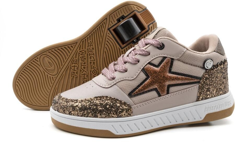 Breezy Rollers Kinder Sneakers met Wieltjes Glitter Beige brons Schoenen met wieltjes Rolschoenen