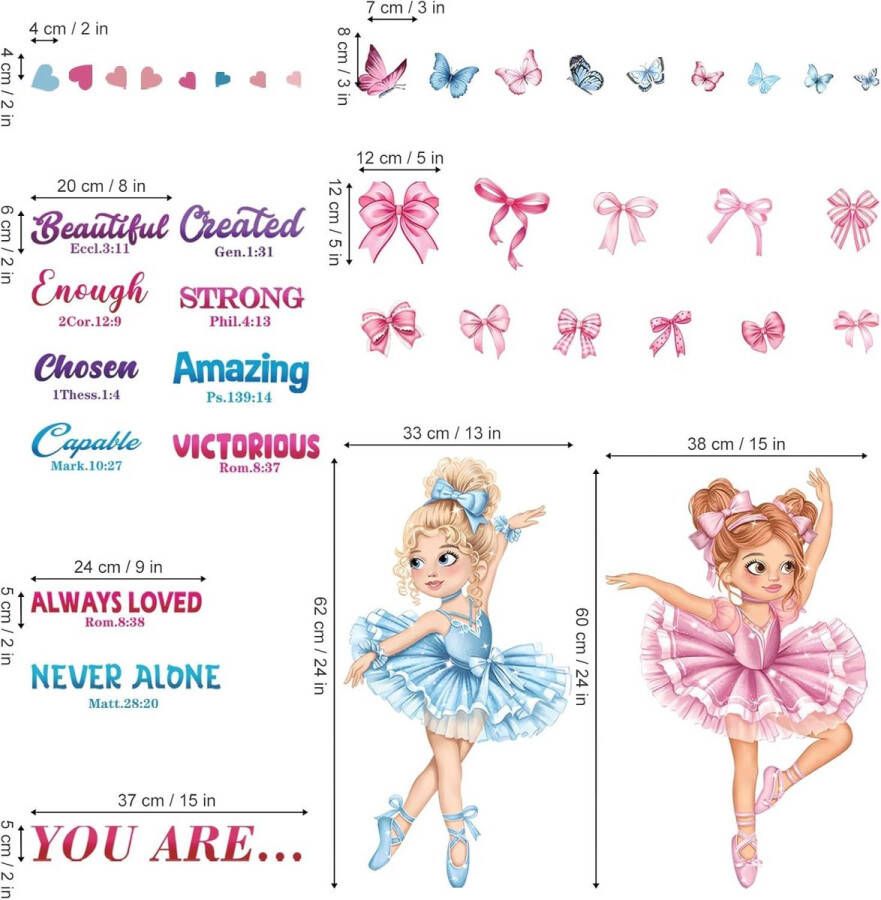 Brenzoos Muurstickers Roze Dansend Meisje Ballerina met Inspirerend Zeggen en Vlinders voor Baby Kwekerij en Meisjes Slaapkamer Muurdecoratie