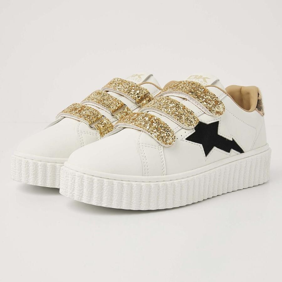 British Knights Bliss Velcro Dames Sneakers Laag Wit Goud Panterprint Zwart Vrouwen Schoenen