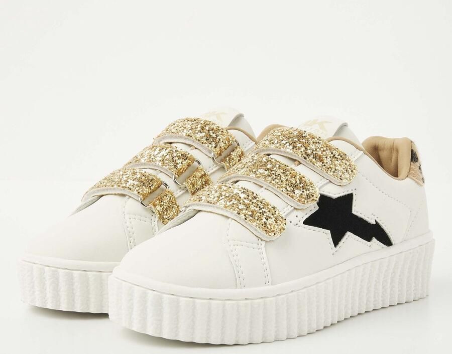 British Knights Bliss Velcro Meisjes Sneakers Laag Wit Goud Panterprint Zwart Meiden Schoenen