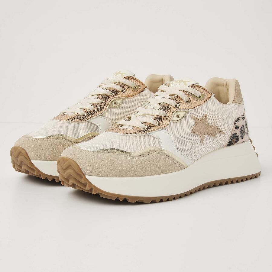 British Knights Fable Dames Sneakers Laag Gebroken wit Zand Panterprint Vrouwen Schoenen