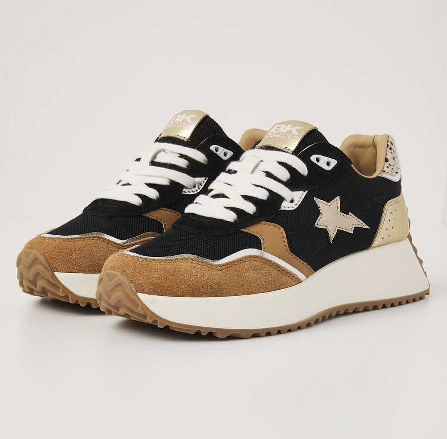 British Knights Fable Dames Sneakers Laag Zwart Zand Goud Panterprint Vrouwen Schoenen